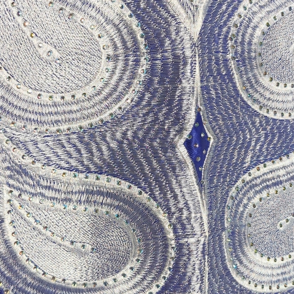 Elaborate Blue and White Kaftan Dress Lace and Rhinestone 4X 53 in length - Picture 5 of 6